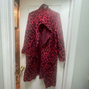 Joseph A Red and Black Animal Print Teddy Jacket